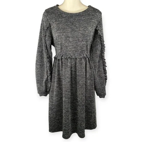 Anthropologie | Dresses | Rode Anthropologie Stella Marled Knit Gray Sweater  Dress Balloon Slv Ruffle S | Poshmark